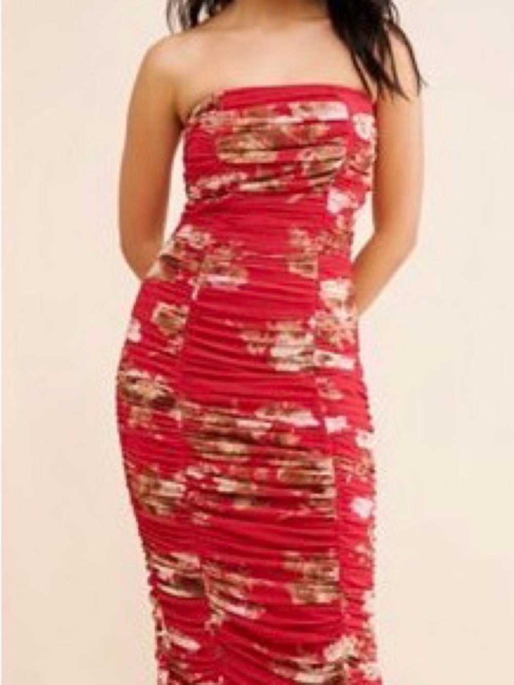 Let Me Be Red Floral Ruched Maxi Dress
